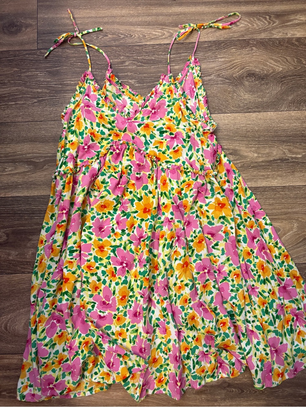 Patrons of Peace Women’s Floral Tie-Shoulder Sundress - Pink & Yellow